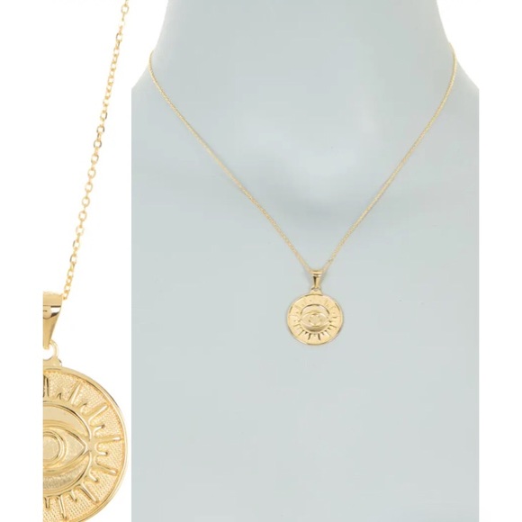 Sterling Forever 14k Gold Plate Evil Eye Coin Pendant Necklace NWT - Picture 3 of 6